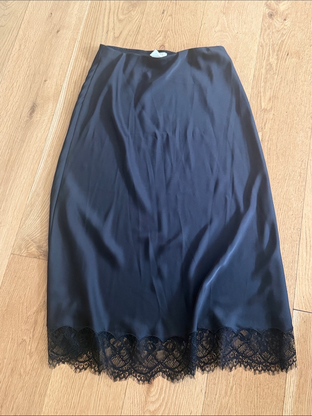 H&M Black Midi Slip Skirt with Lace Trim
